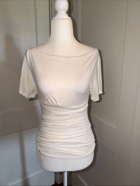 Women’s Ing Boat Neck Ruched Short Sleeve Top Cream White Small